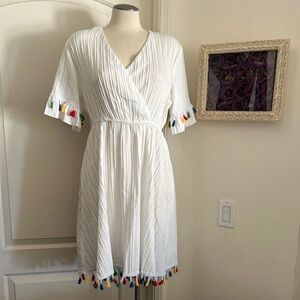 New / Fun White Dress With Vibrant Colorful Tassels